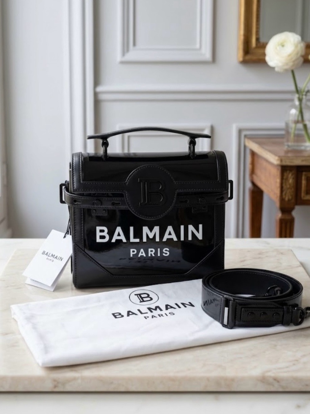 Balmain B-Buzz 23 Logo Vinyl Crossbody Bag